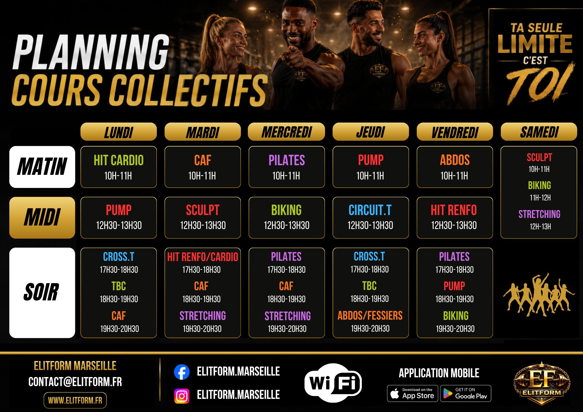 Planning des cours collectifs Elit Form